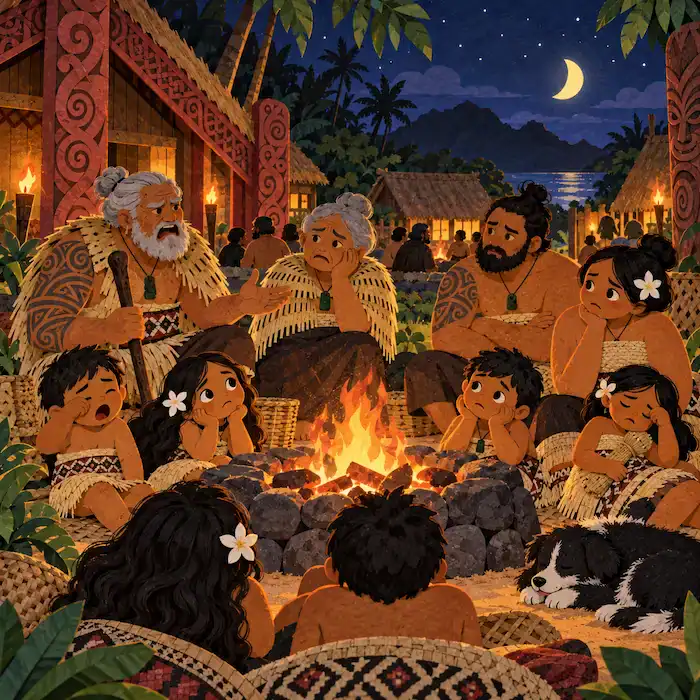 Māui tells his brothers about his plan to slow the Sun