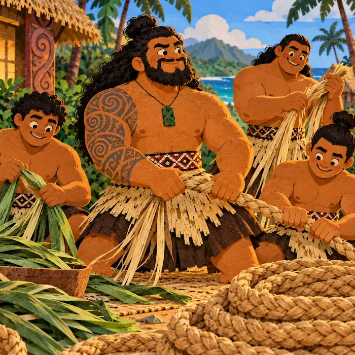 Māui and his brothers hide near the place where the Sun rises