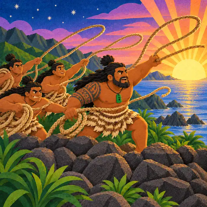 The Sun promises Māui that he will travel more slowly