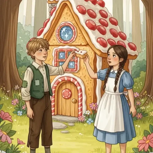 Hansel-and-Gretel-arrive-at-candy-house