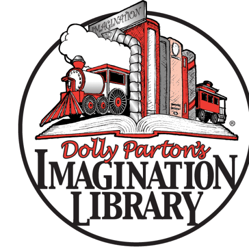 Dolly Parton Imagination Library logo showing books and trains