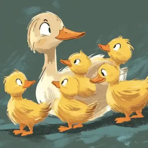 Mother duck with her five ducks