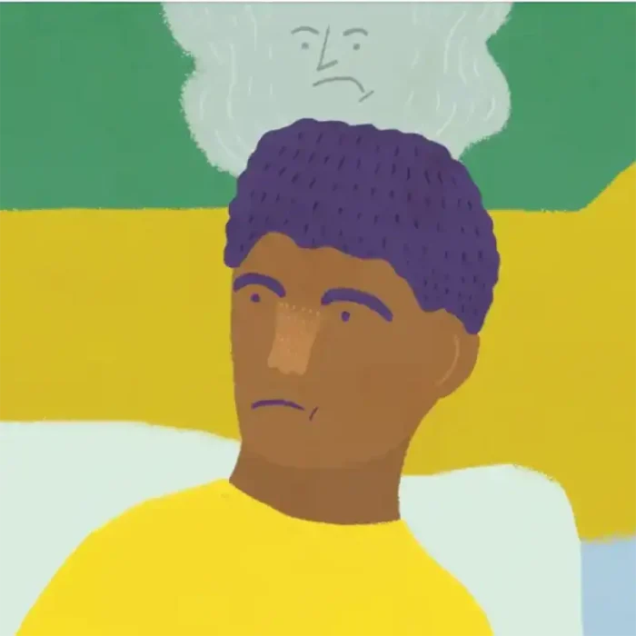 Grumpy Cloud, with a frown on their face, followed Fafa around all day.