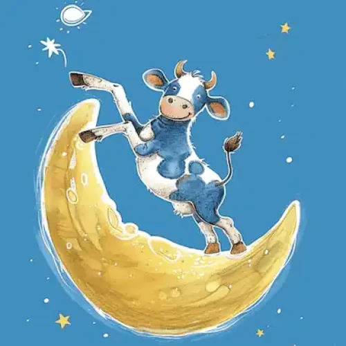 Cow jumps over the half moon