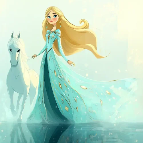 Niamh of the Golden Hair with her white horse