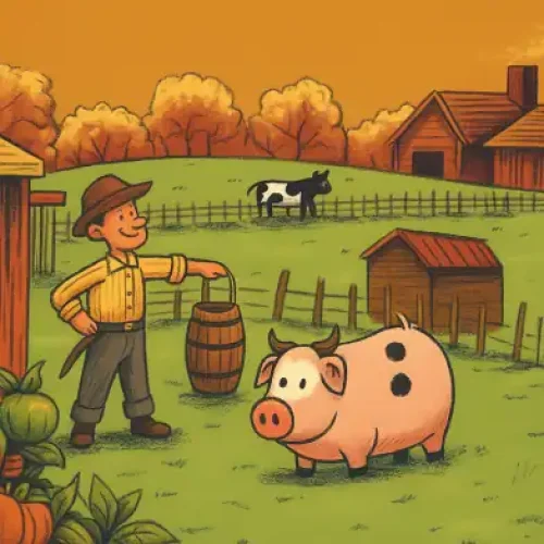 Cheerful farmyard book coverCheerful farmyard scene
