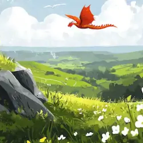 A red dragon soars above the lush Welsh hills — a perfect scene for timeless Welsh folk tales.